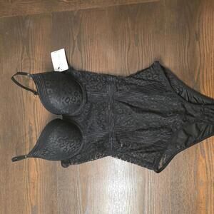 French Affair Black Lace Bodysuit with Underwire Bra